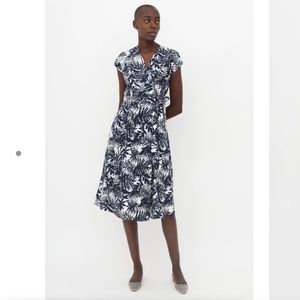Max Mara Navy & White Palm Print Wrap Dress